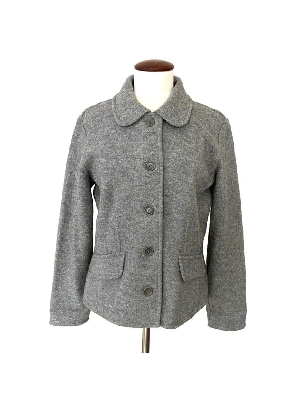 Talbots Alpaca Wool Blend Blazer Jacket Grey Sz M Button Front Faux Pockets